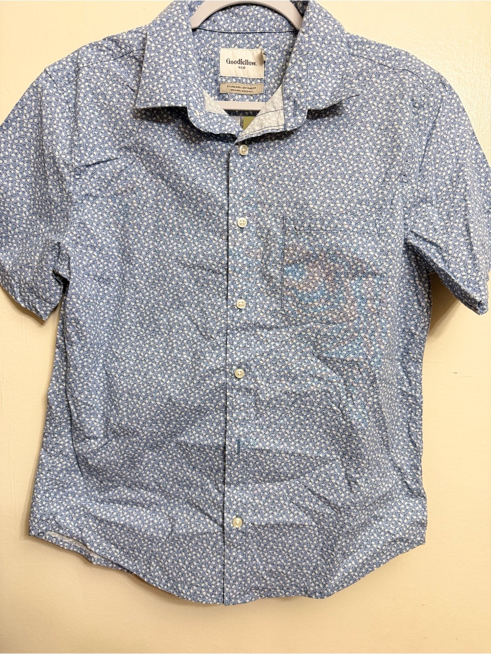 Goodfellow & Co Blue Short-Sleeve Micro Floral Button-Down Shirt